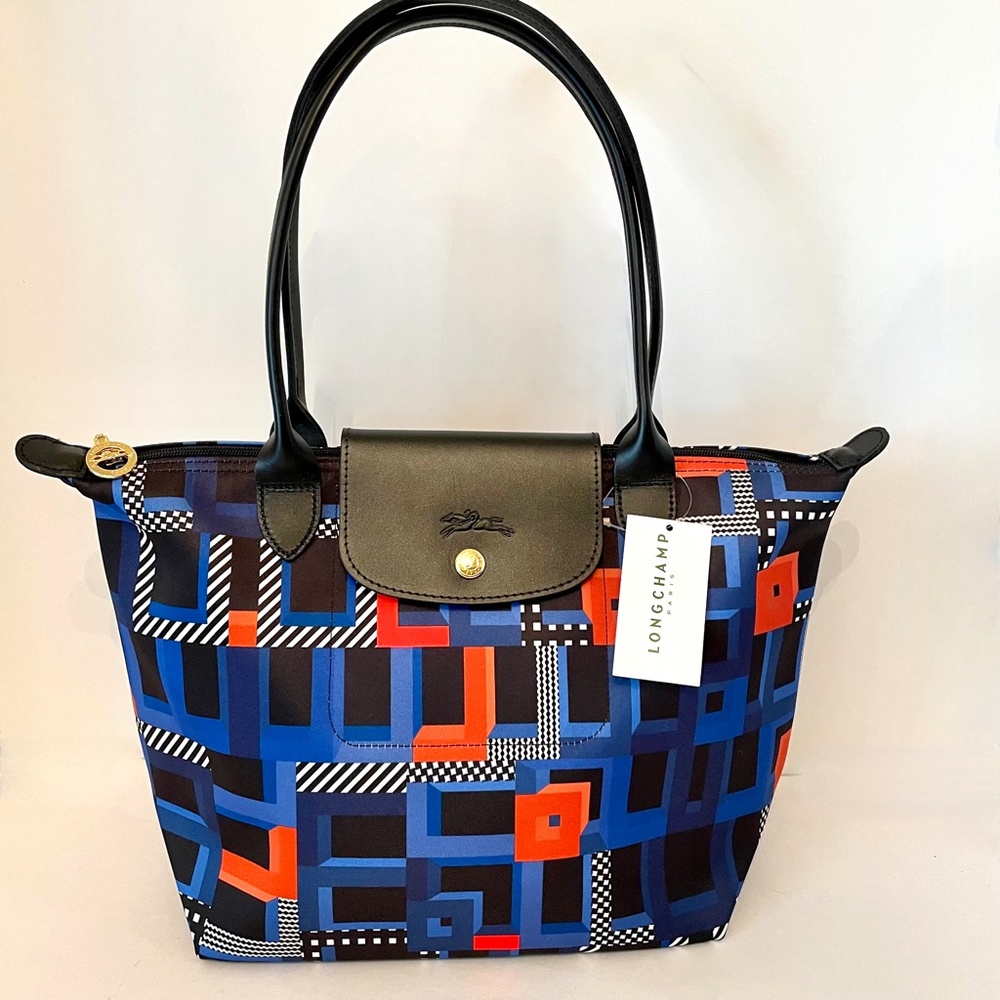 Longchamp Le Pliage Memphis ArtWalk Medium Tote Cobalt Blue - Picture 2 of 13